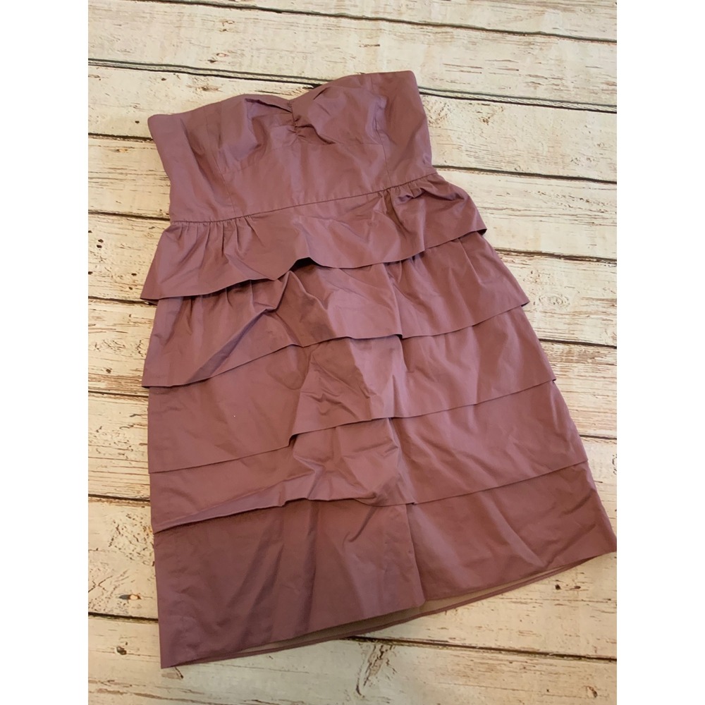 J.Crew Brynn Strapless Poplin Tiered Ruffle Dress Mauve Purple Size 8 Sweetheart